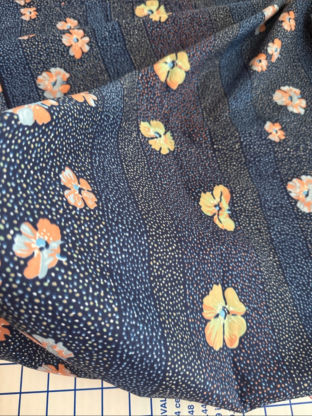 Vintage 1980s Floral Dot Stripe Fabric Navy Peach Blue 5 Yards x 44” Apparel - Picture 10 of 11